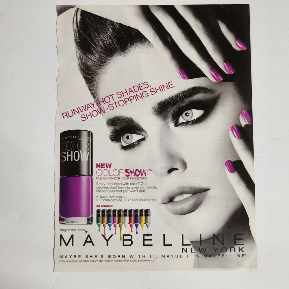 Emily DiDonato Maybelline Print Ad 2012 Color Show Nail Polish Purple Clipping